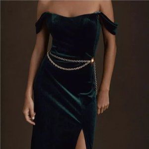 Jenny Yoo Issa Velvet Off-The-Shoulder Velvet Column Gown - Dark Emerald